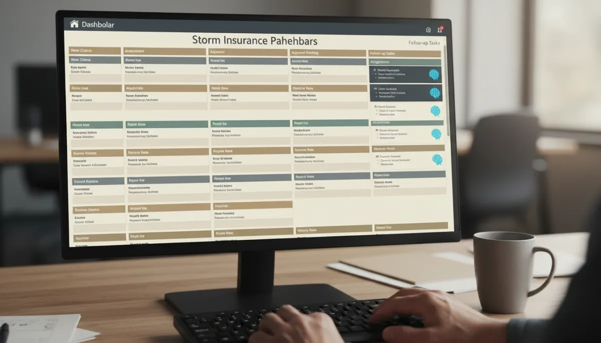 Roofing contractor reviewing AI follow-up pipeline for storm insurance leads Roofing contractor reviewing AI follow-up pipeline for storm insurance leads