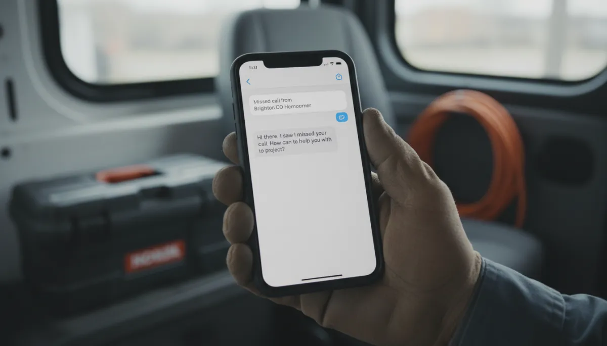 Smartphone showing instant AI text reply to a missed call from a Brighton homeowner Smartphone showing instant AI text reply to a missed call from a Brighton homeowner