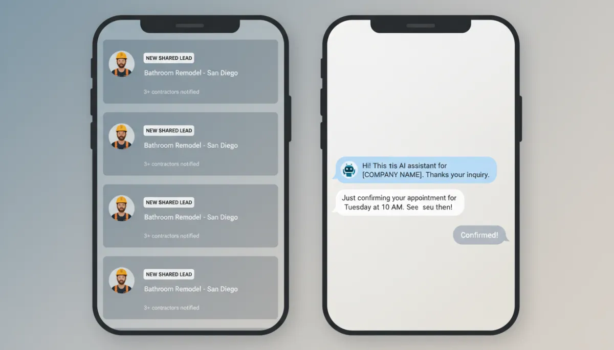 Comparison of shared third-party lead versus owned AI-captured lead on mobile screens Comparison of shared third-party lead versus owned AI-captured lead on mobile screens