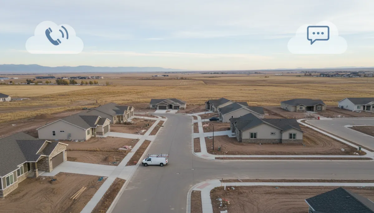 Growing Northern Colorado neighborhood with contractor van and digital lead icons