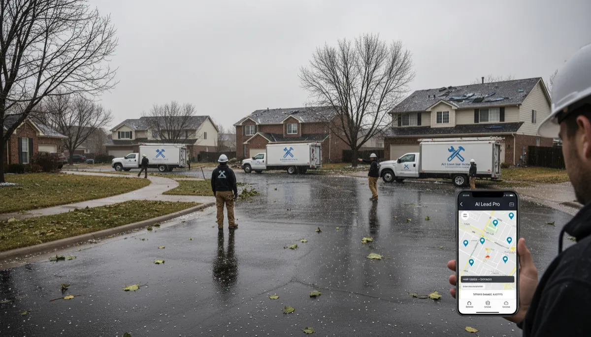 Denver neighborhood after hailstorm with roofing contractor using AI to manage leads Denver neighborhood after hailstorm with roofing contractor using AI to manage leads