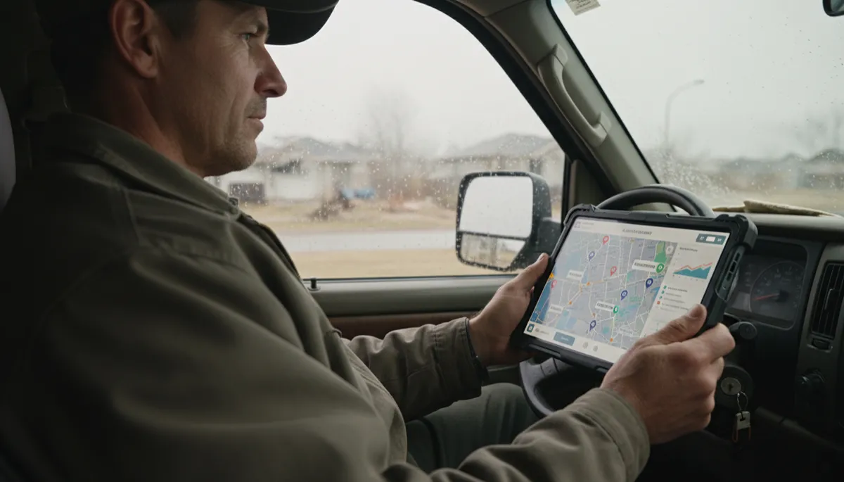 Denver roofing contractor reviewing AI-booked hail inspection appointments after a storm Denver roofing contractor reviewing AI-booked hail inspection appointments after a storm