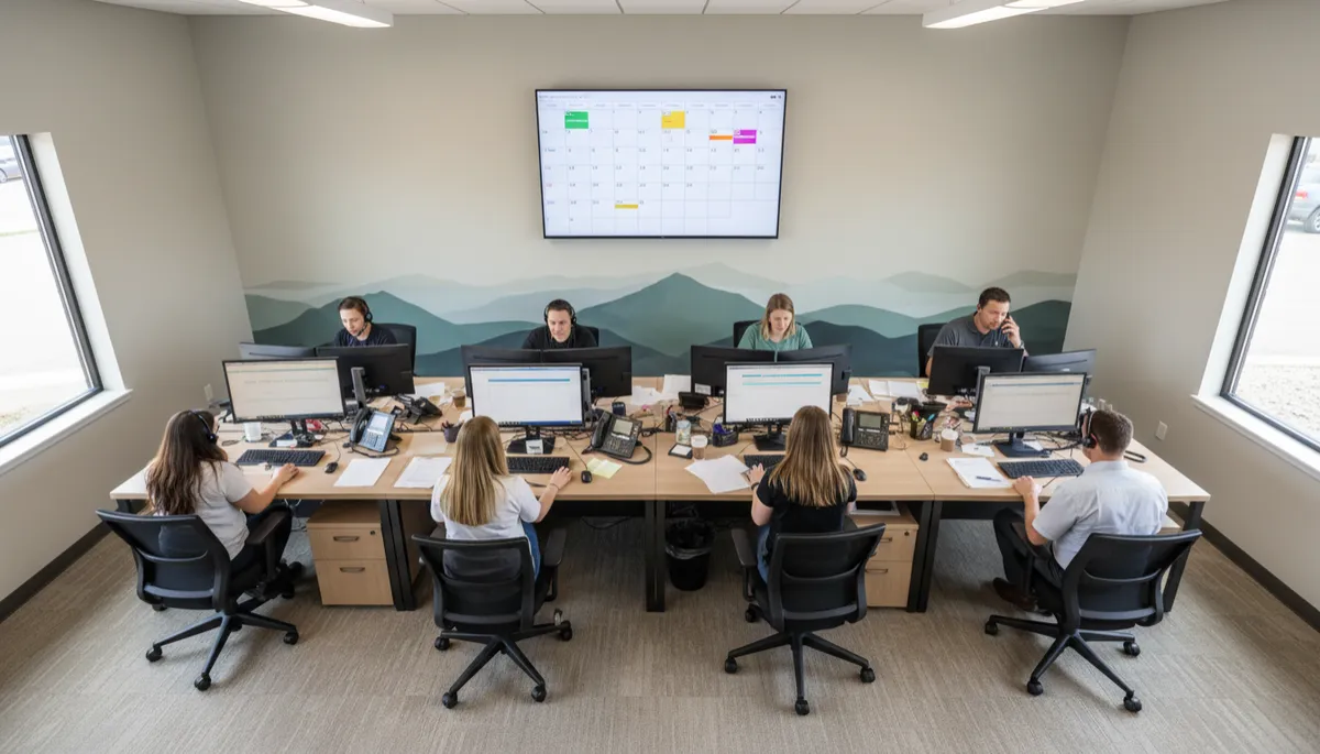 Busy Colorado HVAC office with full schedule managed by AI tools Busy Colorado HVAC office with full schedule managed by AI tools