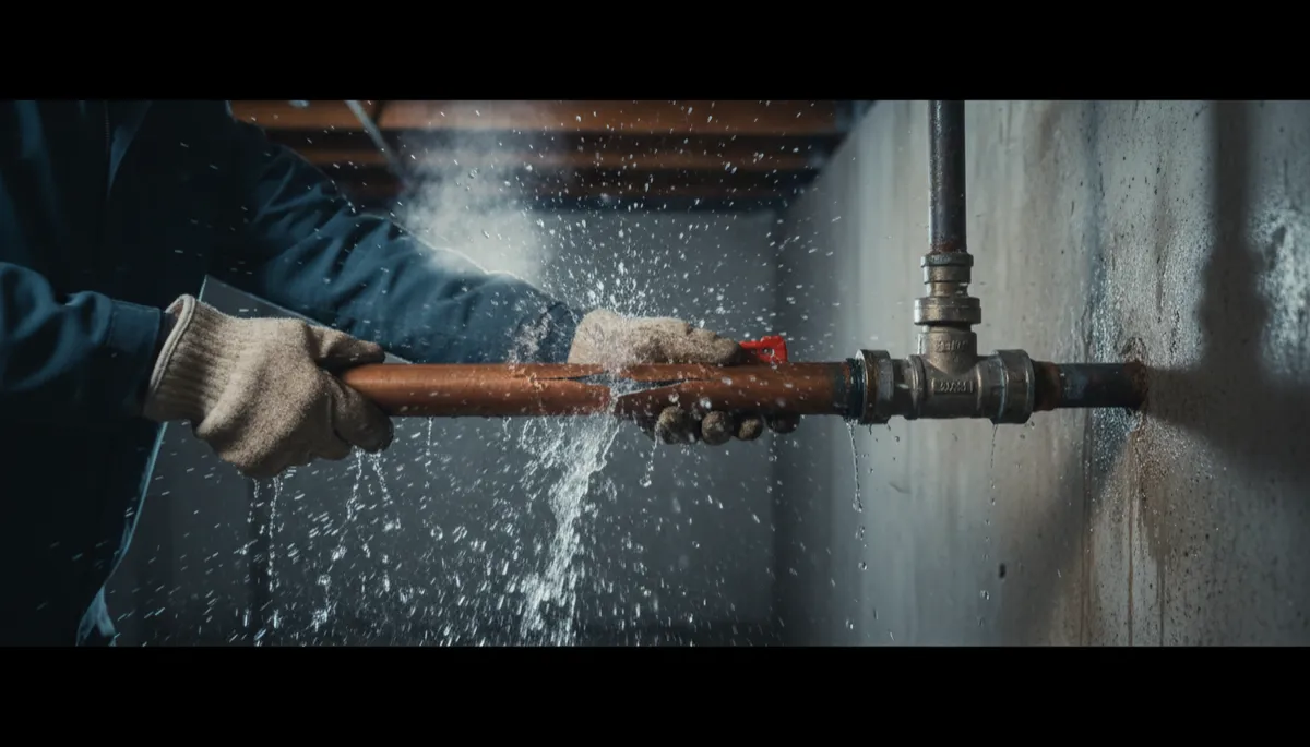 Plumber responding to burst pipe emergency in a cold Colorado Springs basement Plumber responding to burst pipe emergency in a cold Colorado Springs basement
