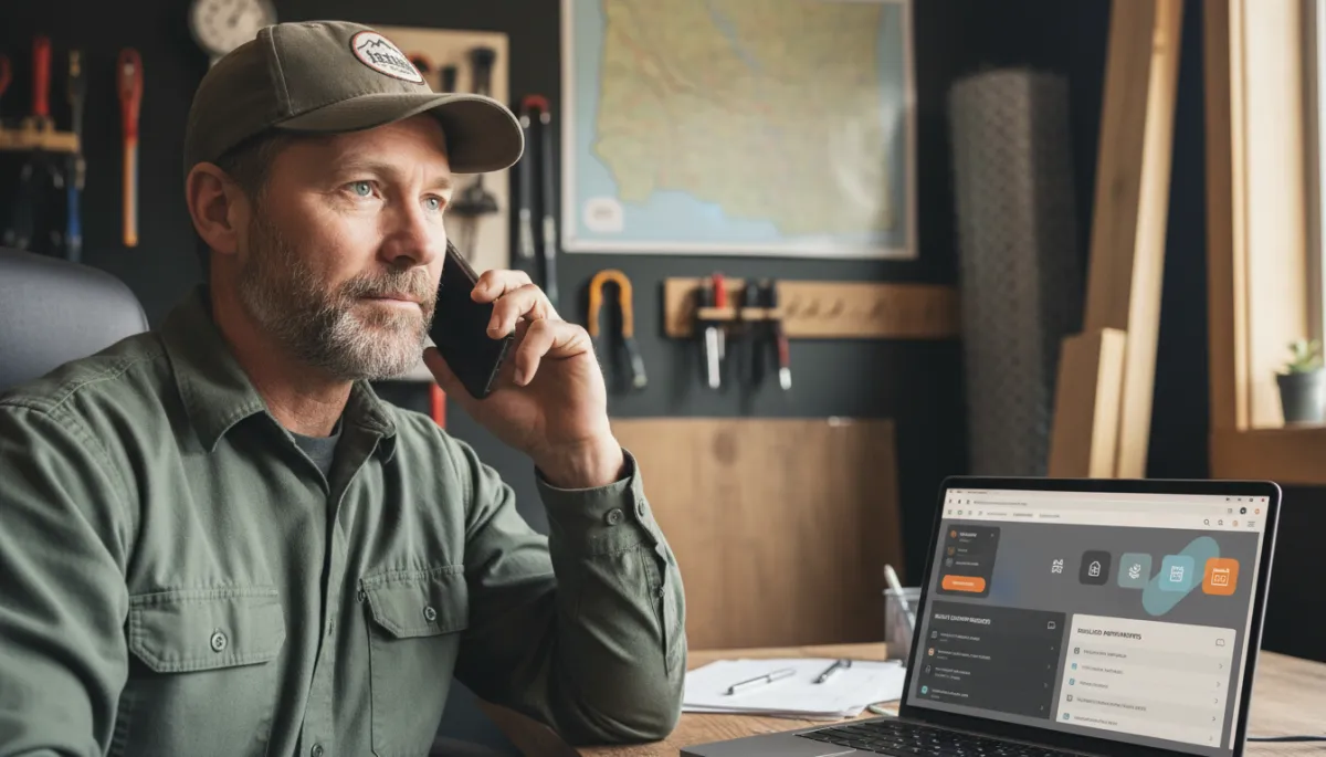 Fencing contractor reviewing AI handled calls and estimate appointments on a laptop
