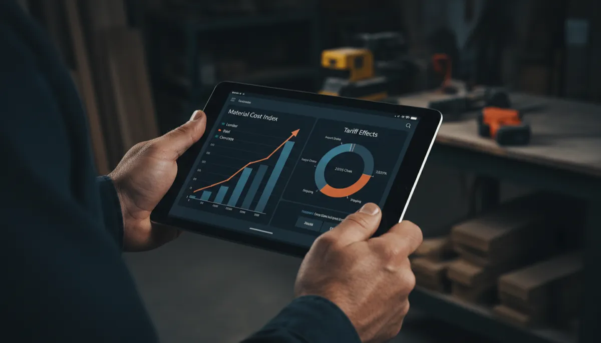 Tablet showing rising material cost charts and tariff impact graphs Tablet showing rising material cost charts and tariff impact graphs