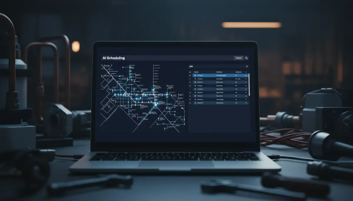 AI scheduling dashboard in contractor workshop