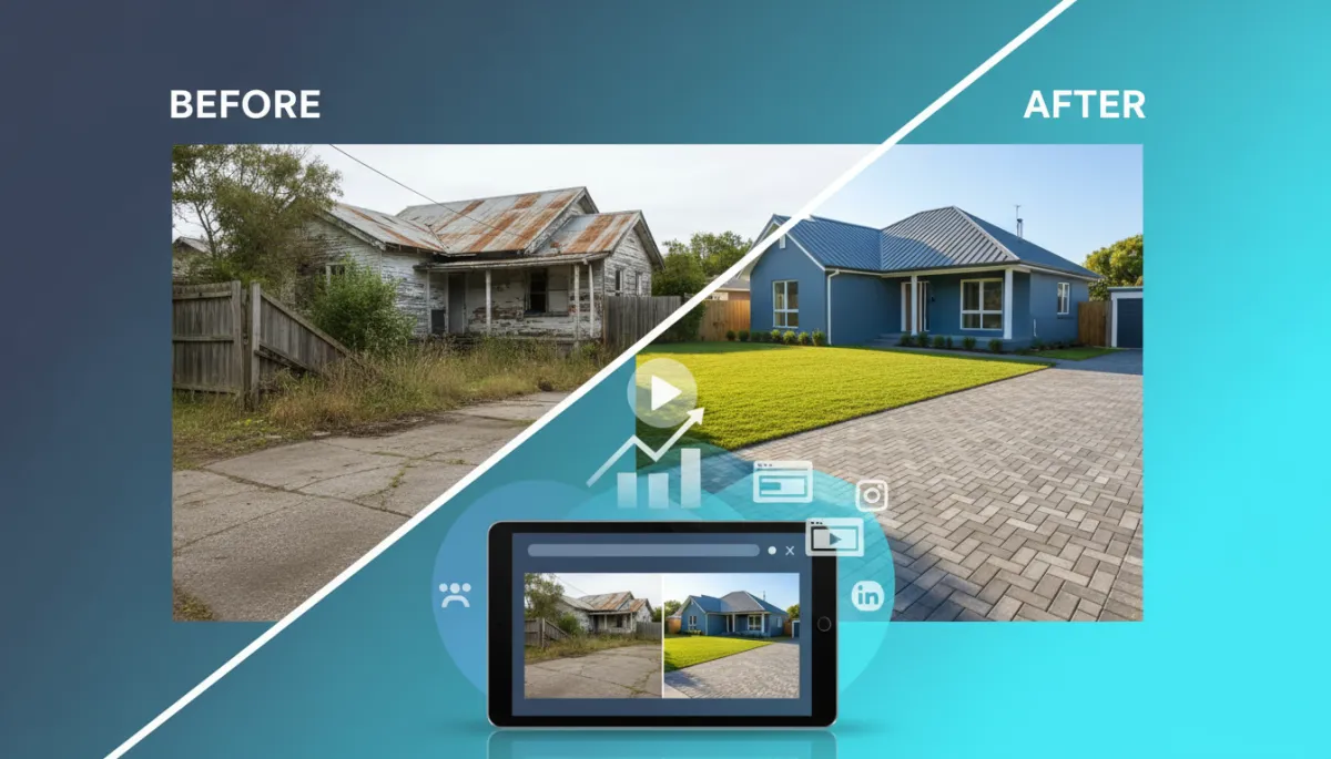 Contractor showcasing before and after project photos to win more bids