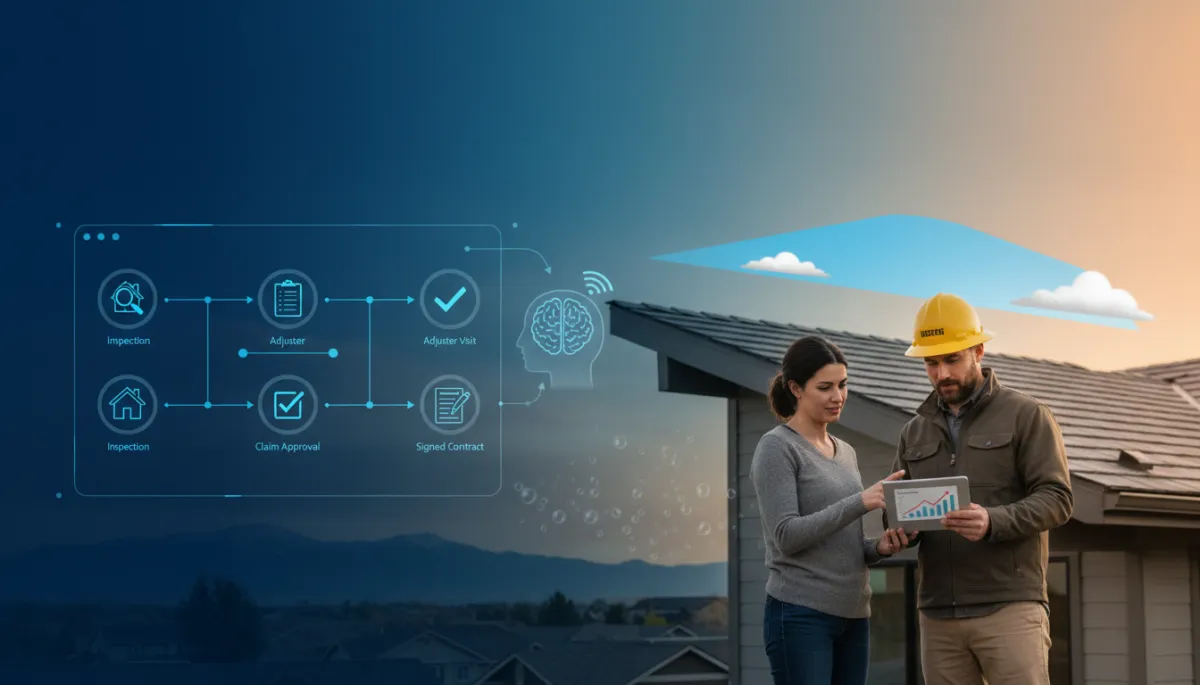 Roofing contractor helping a homeowner navigate the insurance claim process
