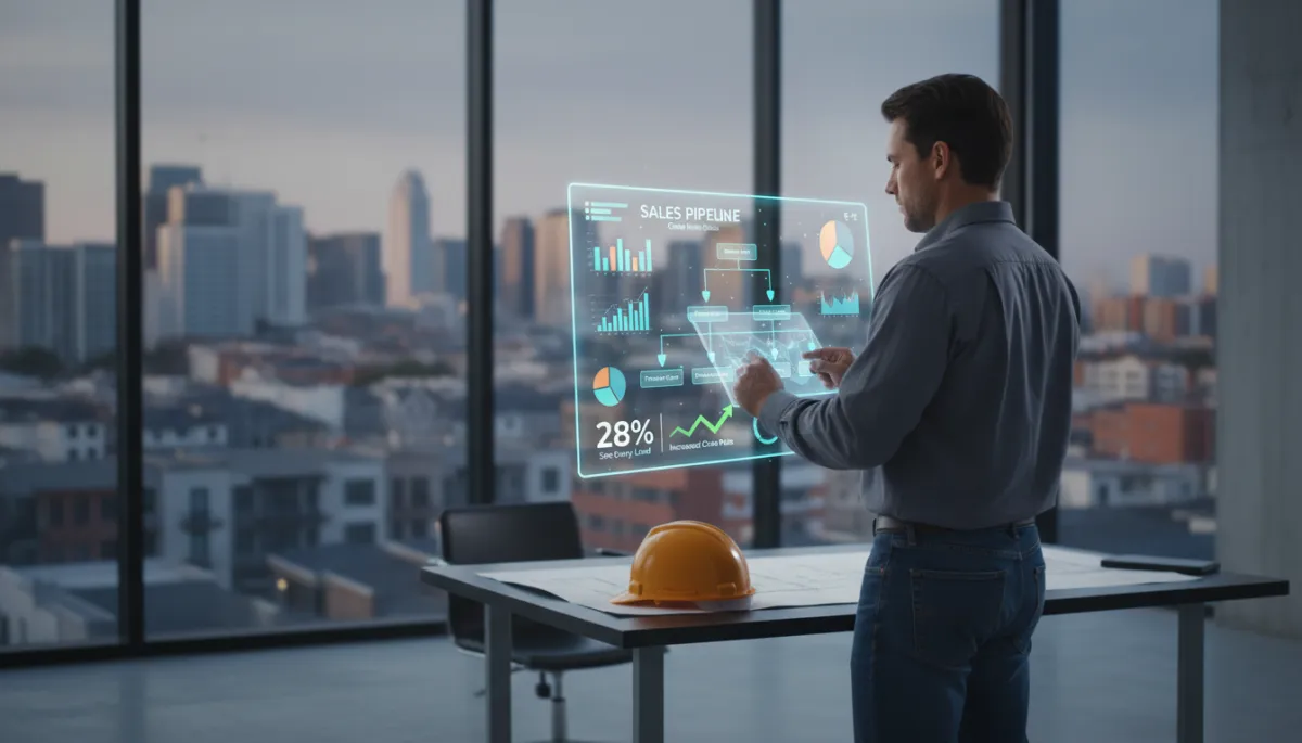 Contractor reviewing sales pipeline and revenue forecasting reports on a dashboard