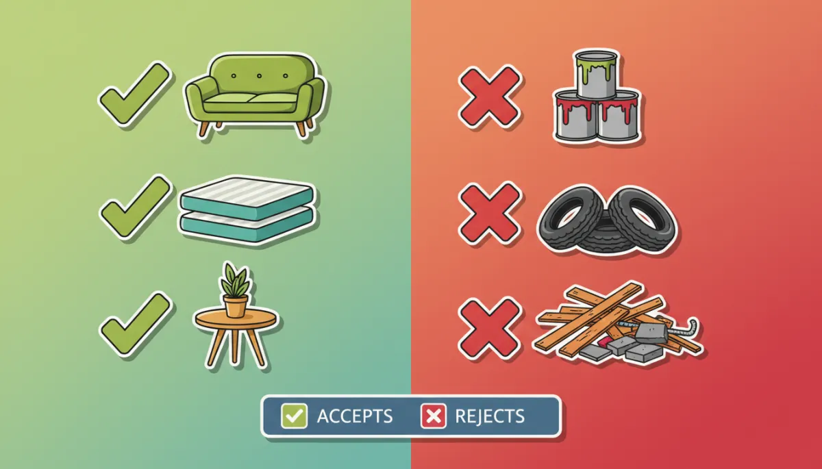 Illustration comparing acceptable and not acceptable items for bulk pickup