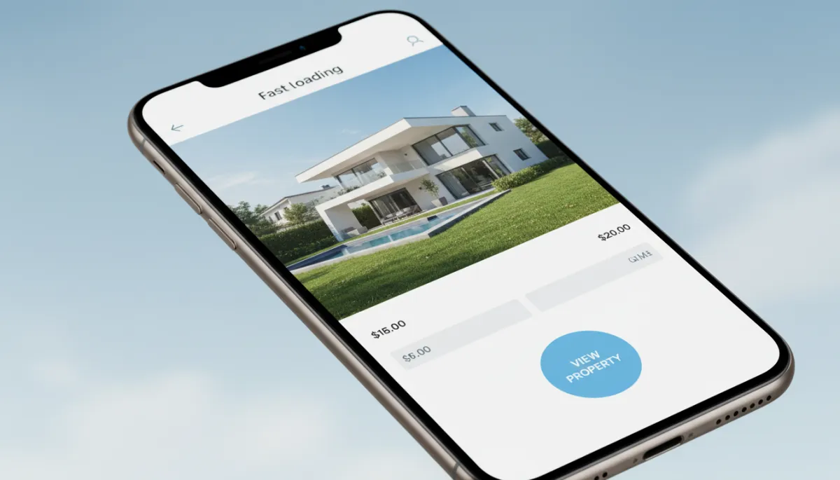 Mobile phone showing a fast-loading real estate property page with a clear call to action