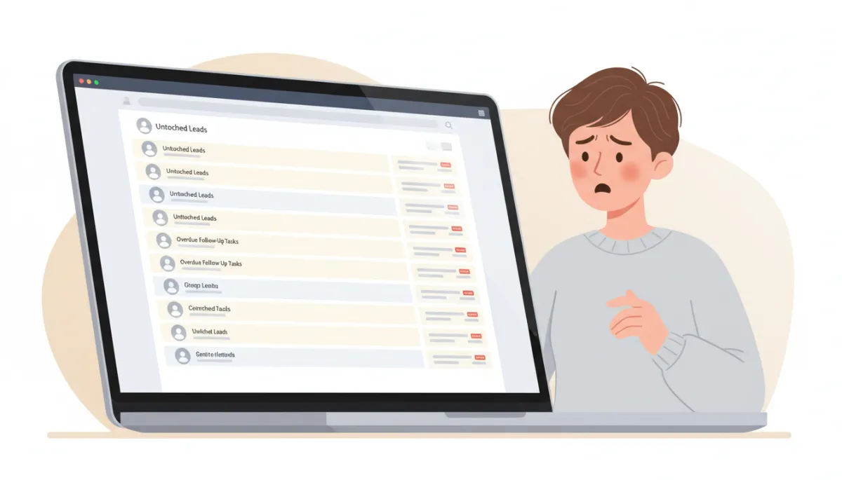 CRM dashboard showing overdue follow-up tasks and untouched leads CRM dashboard showing overdue follow-up tasks and untouched leads