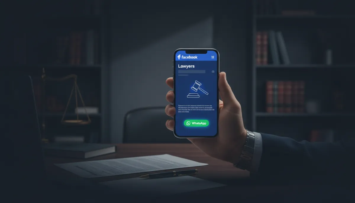 Campaña de Facebook Ads para despacho jurídico mostrada en teléfono móvil