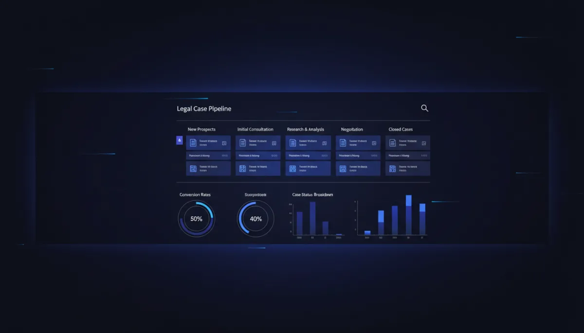 Dashboard de CRM para despachos de abogados con pipeline legal y métricas de conversión