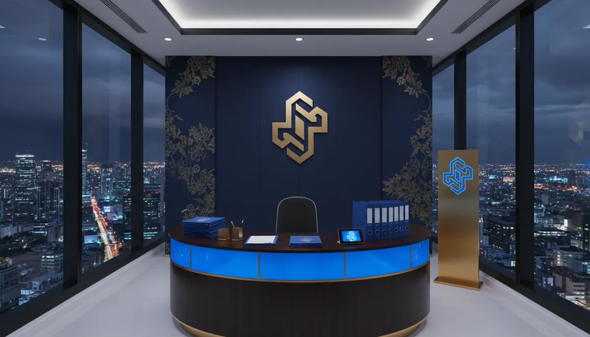 Despacho premium en CDMX con branding consistente en recepción y espacios de trabajo