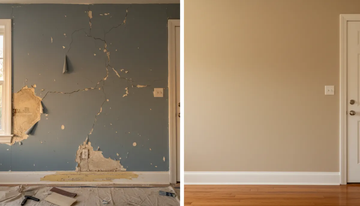 Before and after drywall and paint repairs in a Maryland Eastern Shore home Before and after drywall and paint repairs in a Maryland Eastern Shore home