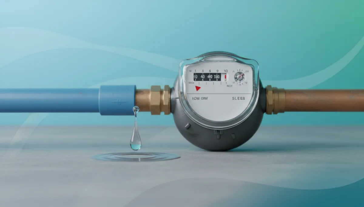Homeowner checks outdoor water meter dials in suburban garden