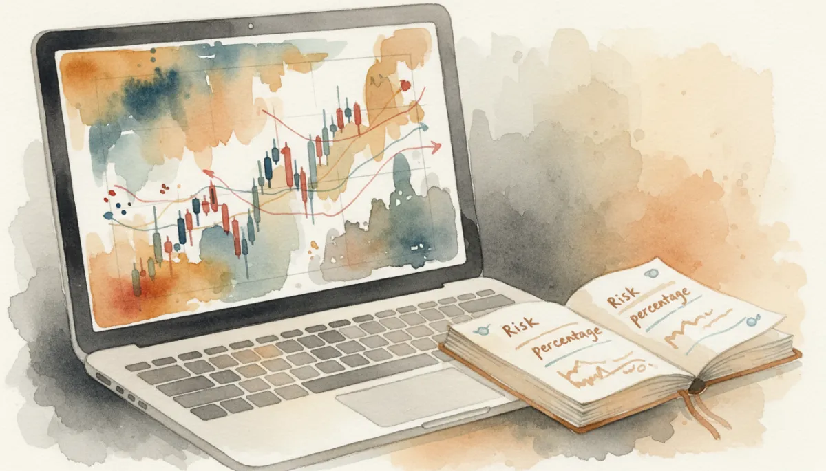 Pantalla con gráficos de trading y anotaciones de gestión de riesgo Pantalla con gráficos de trading y anotaciones de gestión de riesgo