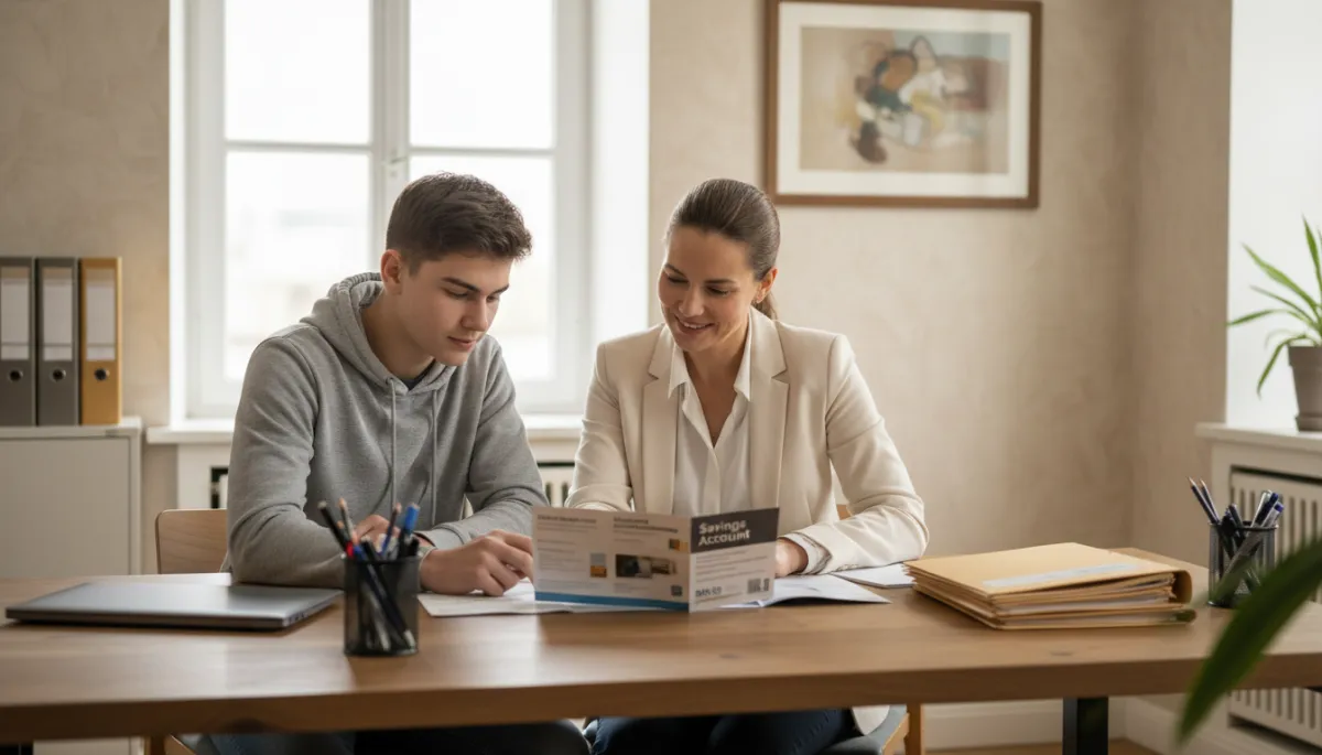 Social worker explaining a child savings account to a teenager in foster care