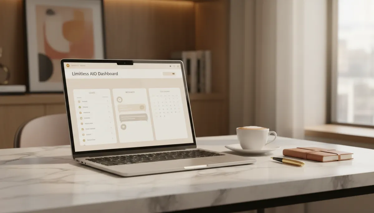 Limitless AIO dashboard unifying leads, messages, and bookings in a luxury workspace