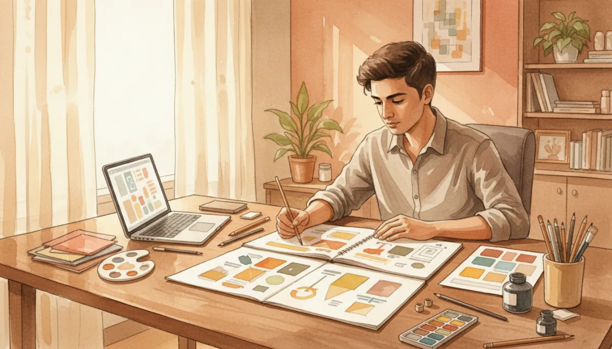 Creative student in Bangalore working on design sketches and concepts