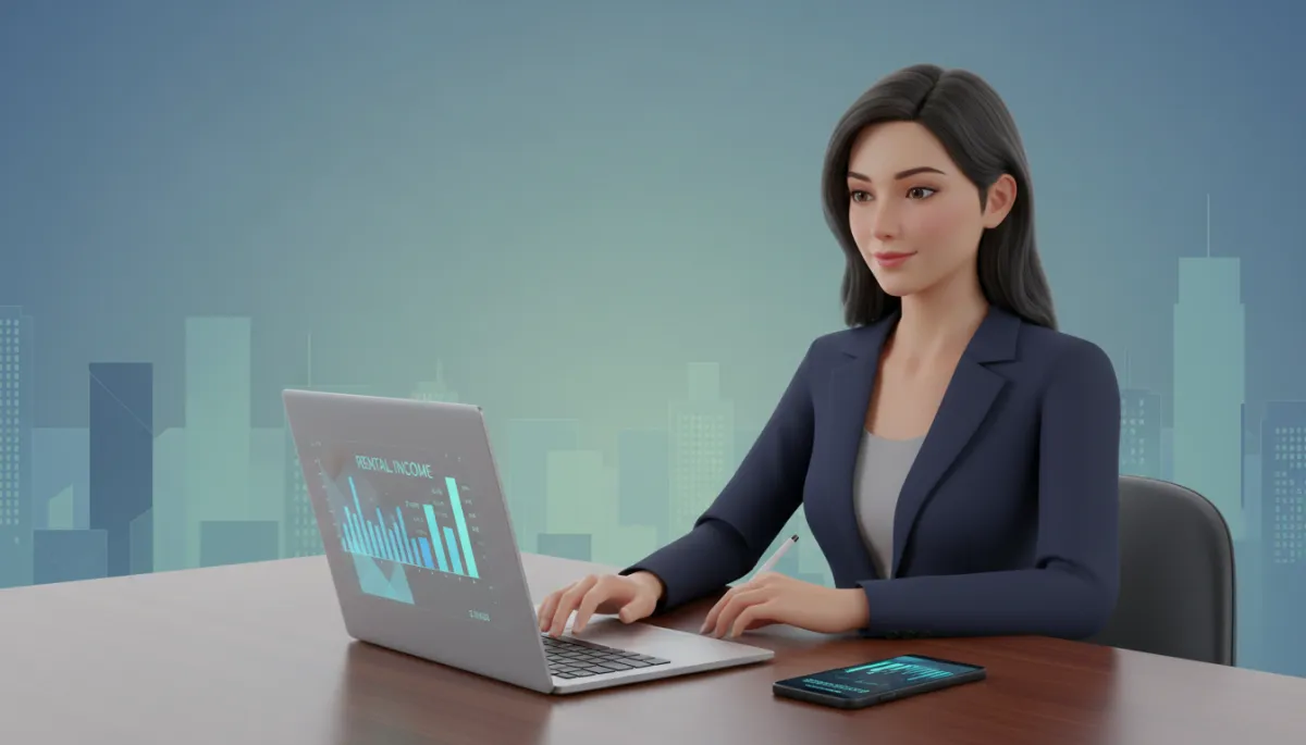 Property owner reviewing predictable rental income on a laptop