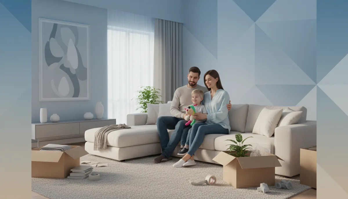 Relieved family settling into a comfortable insurance midterm rental home
