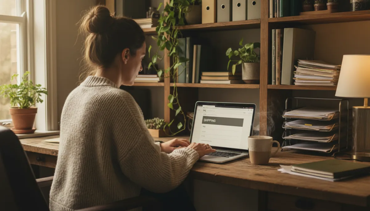 Small business owner building a conversational FAQ page to improve visibility on AI shopping assistants