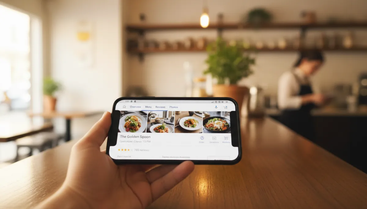 Google Business Profile displayed on a smartphone for a UK small business optimised for AI discovery