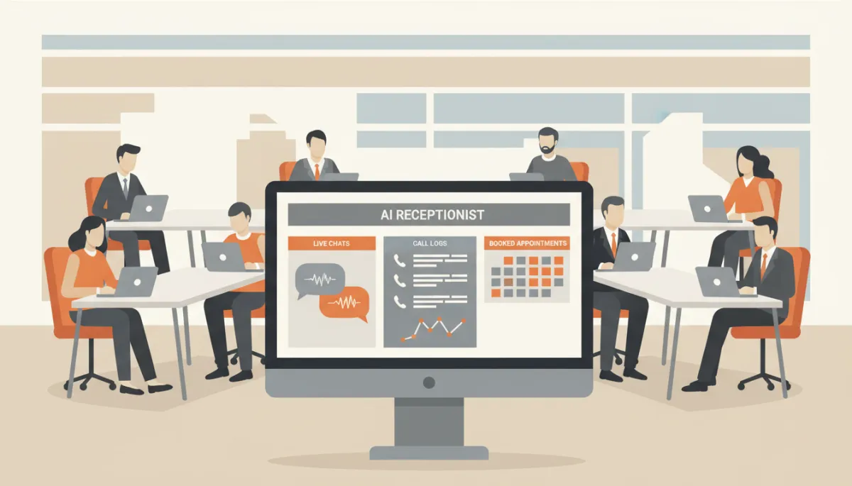 Agency team working while AI receptionist manages live customer interactions