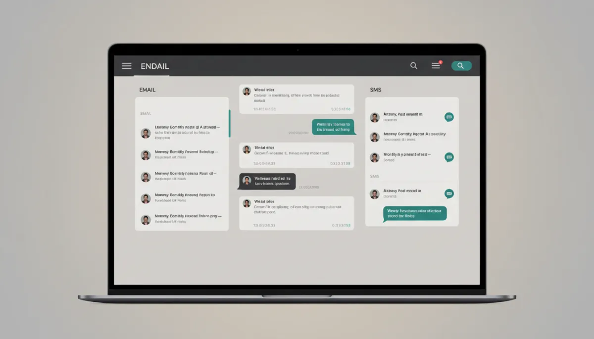 Unified inbox displaying email and SMS conversations in a business automation platform