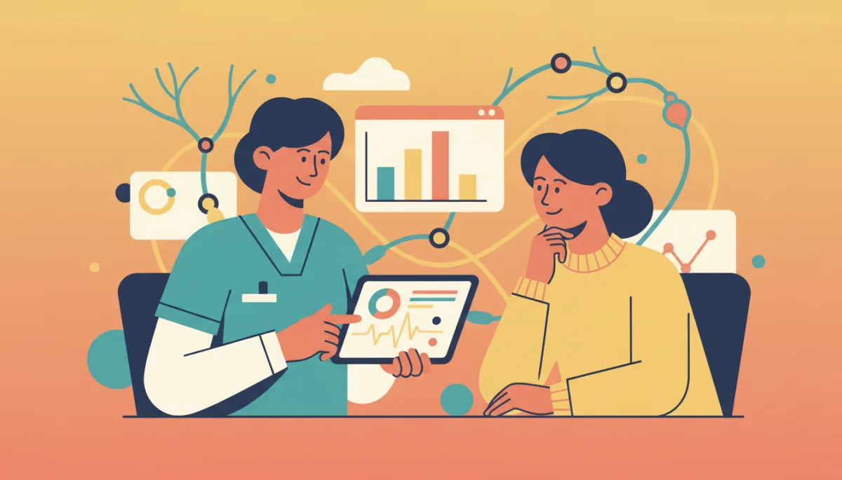 Clinician and patient reviewing EMG and nerve conduction results together Clinician and patient reviewing EMG and nerve conduction results together