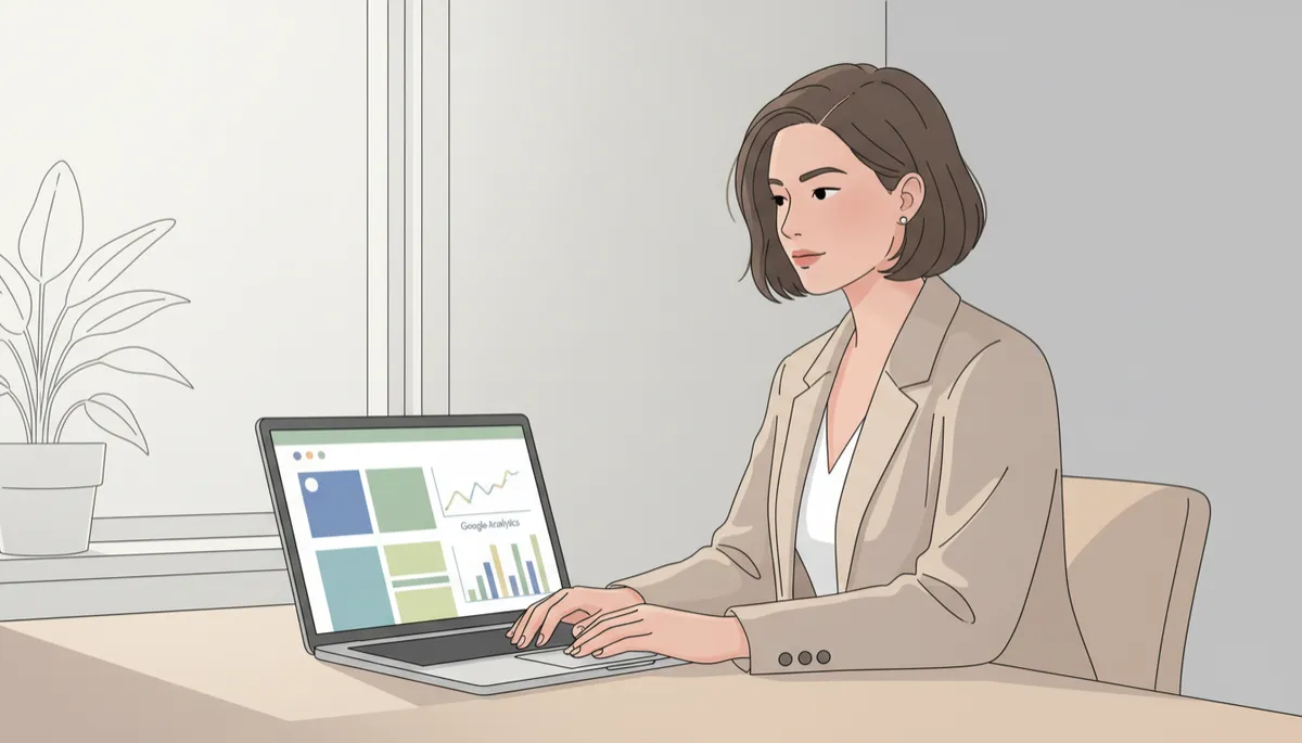 Titolare che controlla il sito web e i dati di traffico su laptop Titolare che controlla il sito web e i dati di traffico su laptop