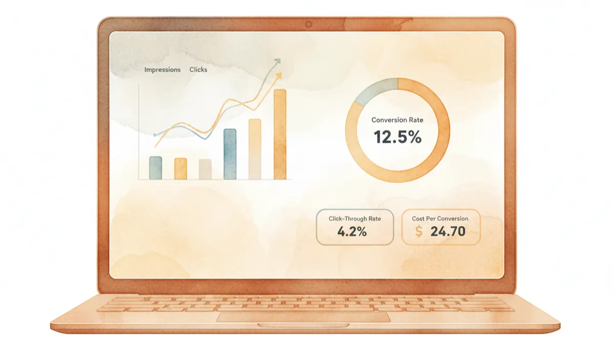Dashboard che mostra il tasso di conversione di una landing page rispetto alle visite Dashboard che mostra il tasso di conversione di una landing page rispetto alle visite