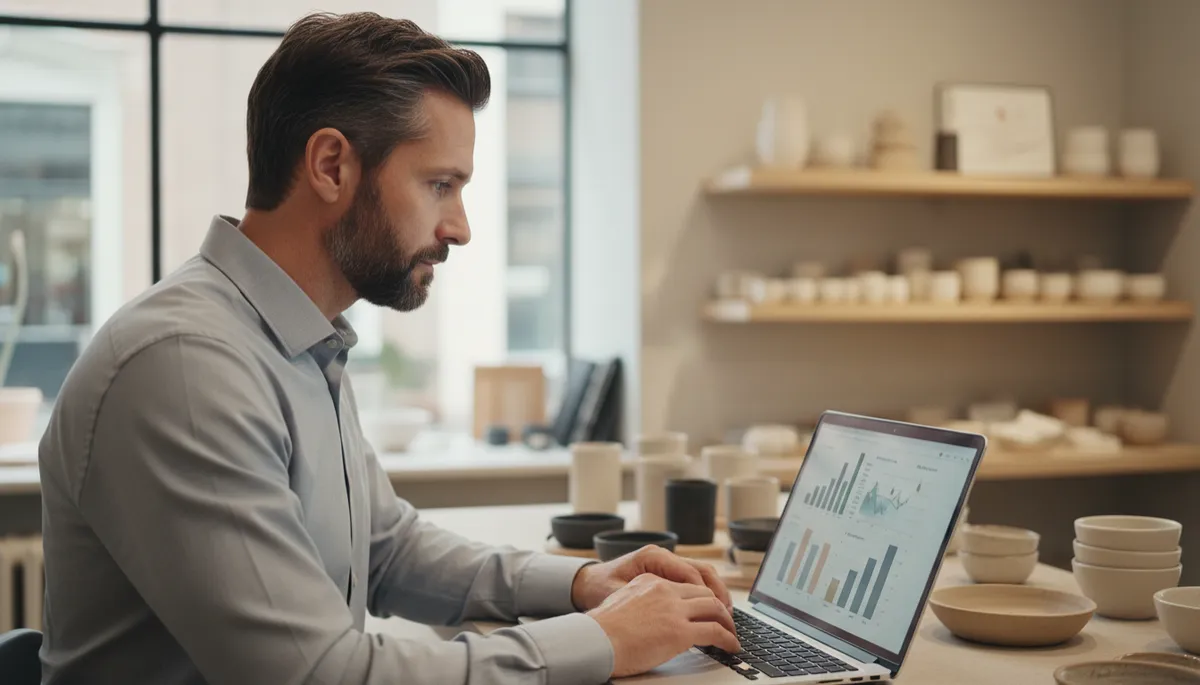 Negoziante che analizza i dati di traffico generati dal sito web Negoziante che analizza i dati di traffico generati dal sito web