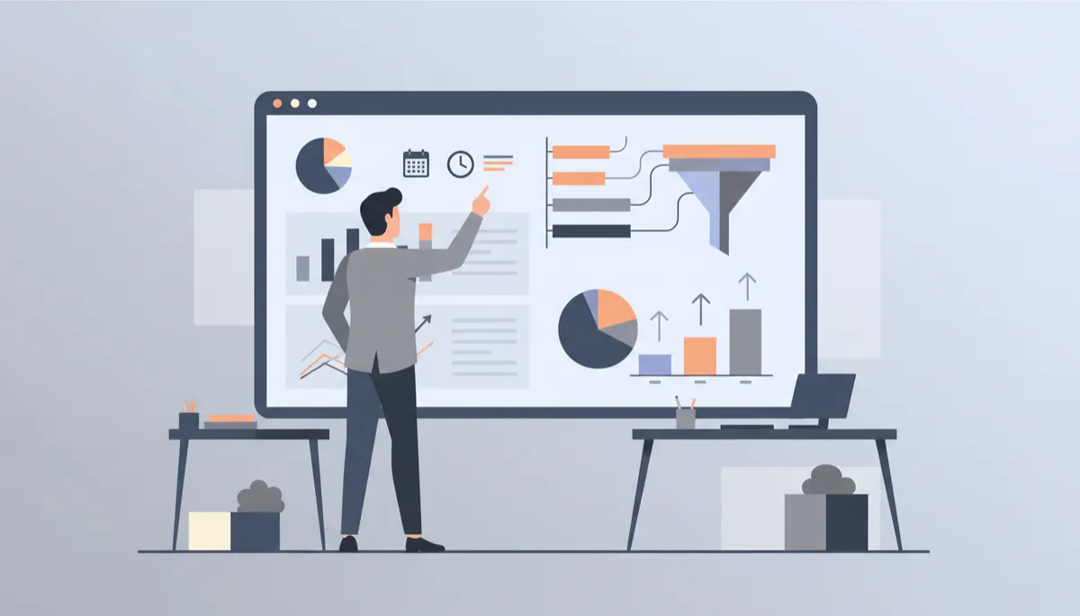 Stratega che analizza dashboard di performance e metriche di appuntamenti Stratega che analizza dashboard di performance e metriche di appuntamenti