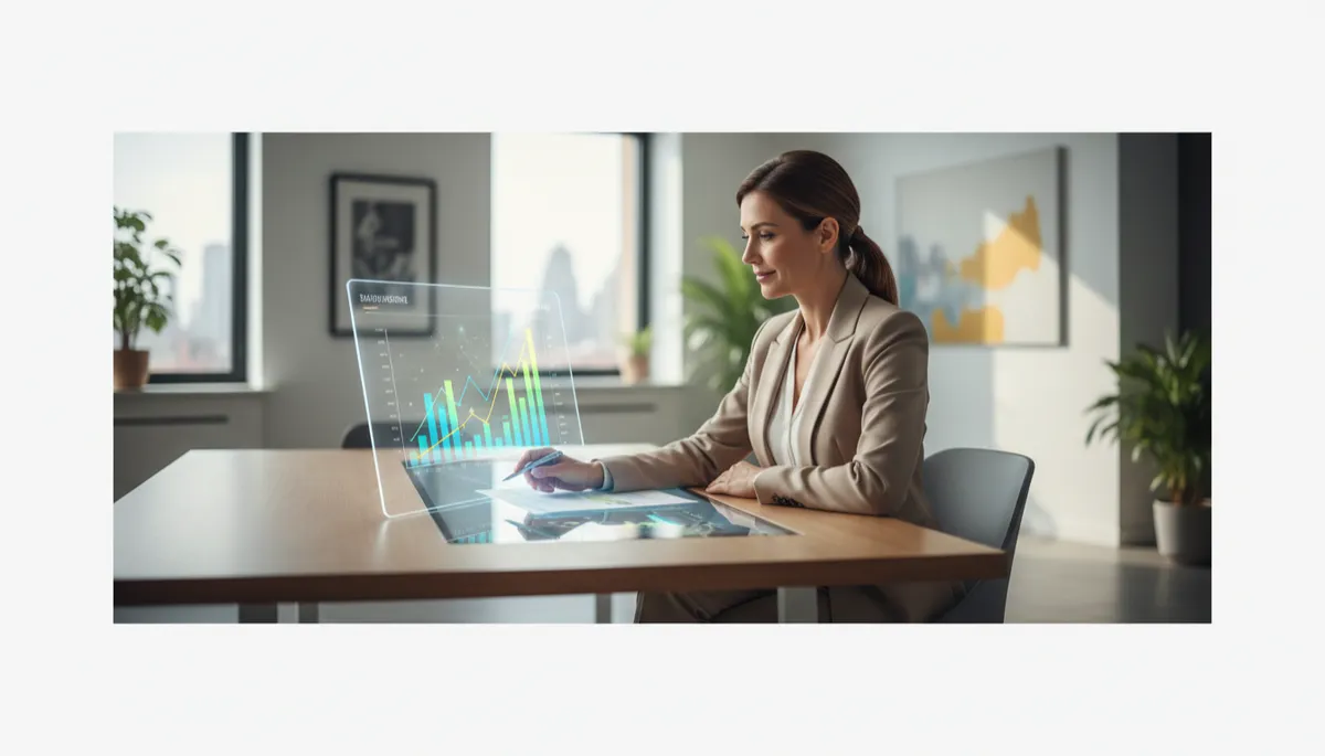 Imprenditrice che analizza report di marketing con grafici in crescita