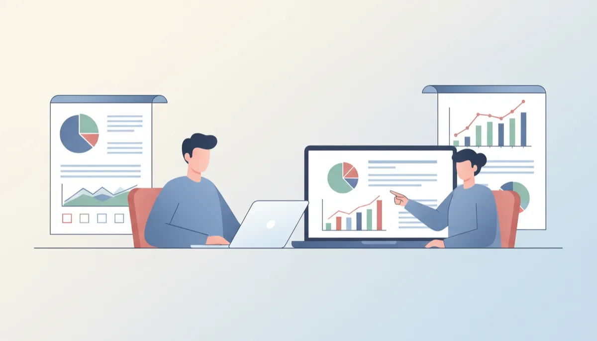 Imprenditore che valuta report di acquisizione clienti con un consulente marketing professionale Imprenditore che valuta report di acquisizione clienti con un consulente marketing professionale