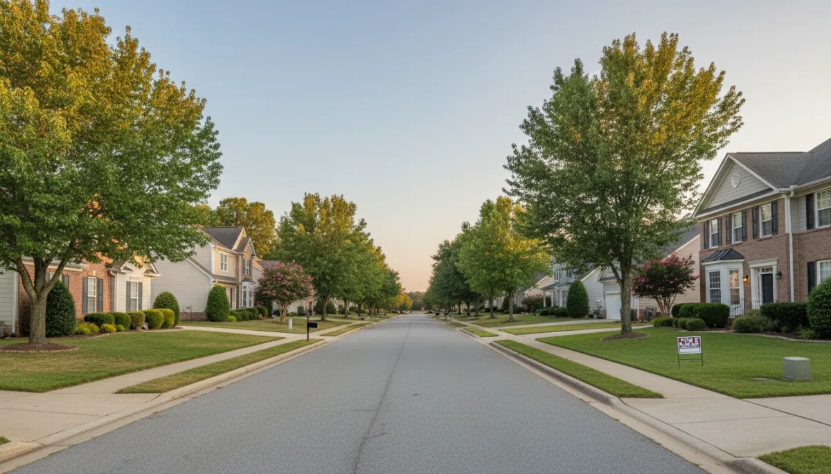 Street view of Acworth, GA subdivision with a home for sale