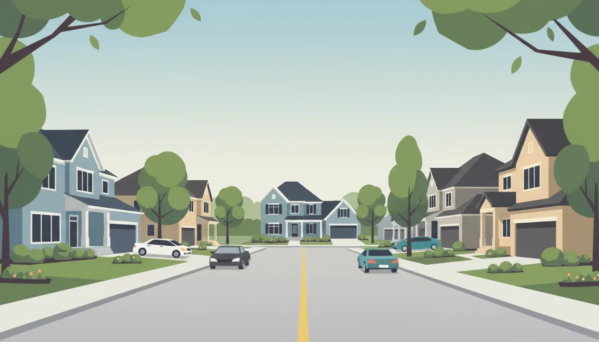 Residential street in Acworth GA featuring modern homes and mature trees Residential street in Acworth GA featuring modern homes and mature trees