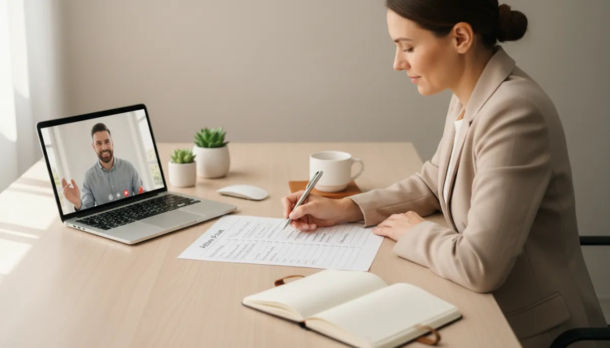 Business owner reviewing an action plan during an online coaching session