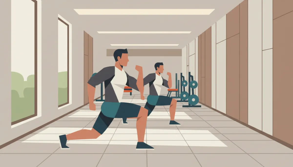 Runner doing dynamic lunges and high knees before a workout Runner doing dynamic lunges and high knees before a workout