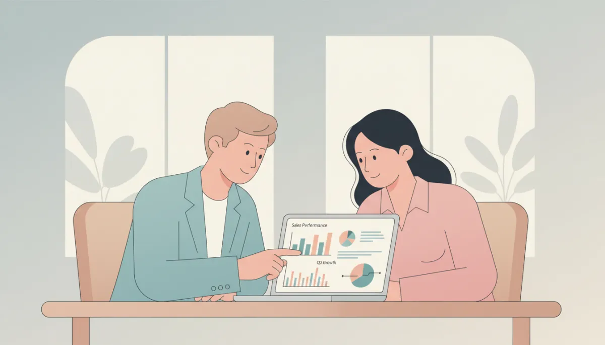 Business coach reviewing performance metrics with an entrepreneur on a laptop