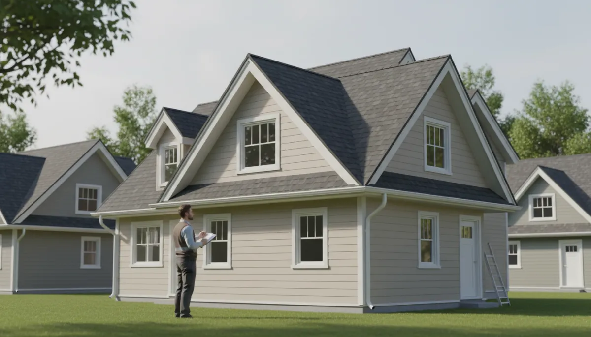 Contractor inspecting a home's exterior for maintenance needs