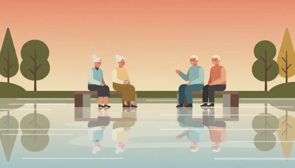 Retirees relaxing by a calm lake in Warren County
