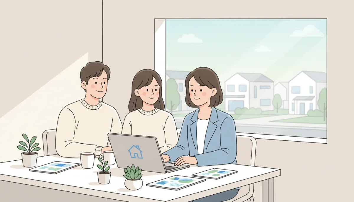 Real estate agent discussing a home sale with local homeowners
