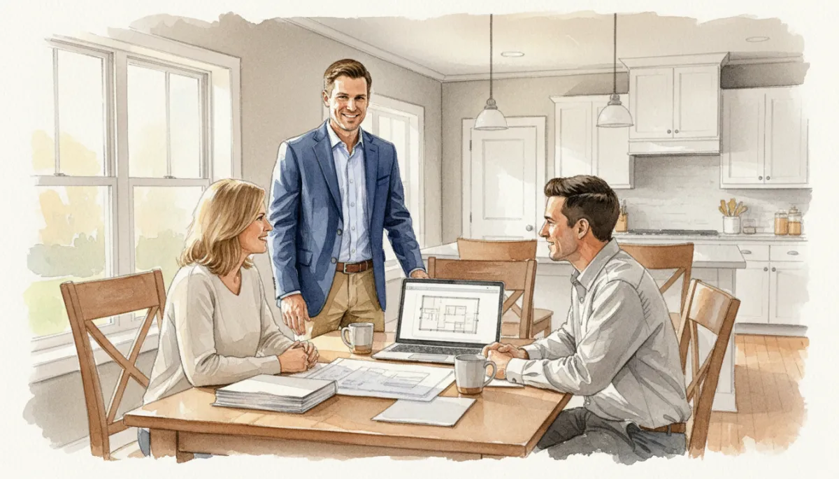 Real estate agent meeting with local homeowners to discuss selling their Warrenton home