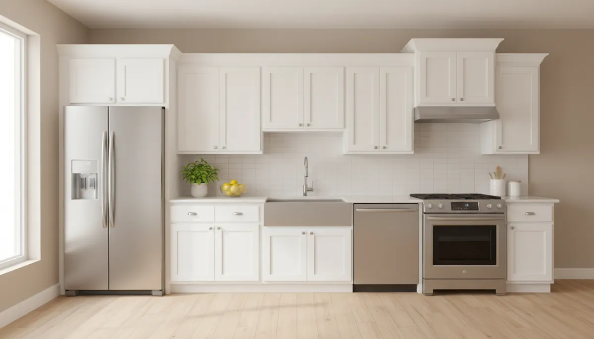 Bright, neutral kitchen staged to appeal to home buyers