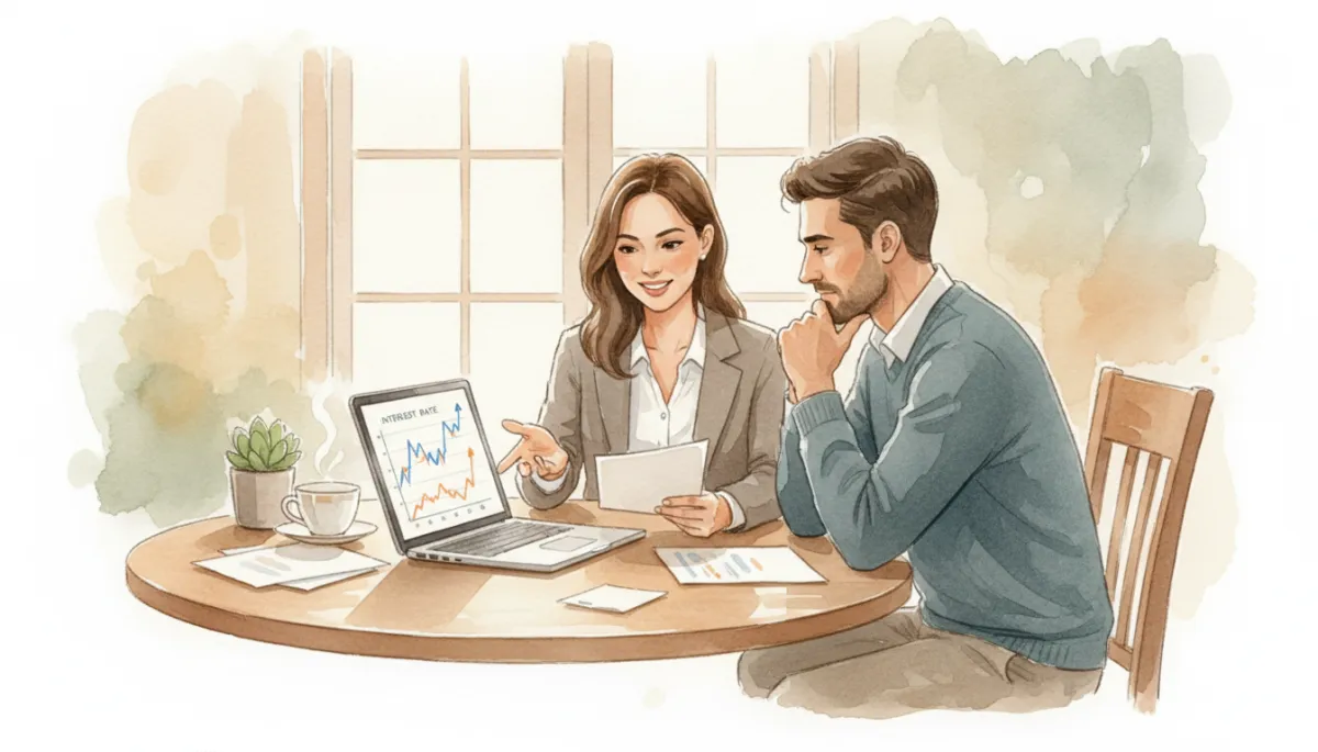 Real estate agent and homeowner discussing mortgage rate options